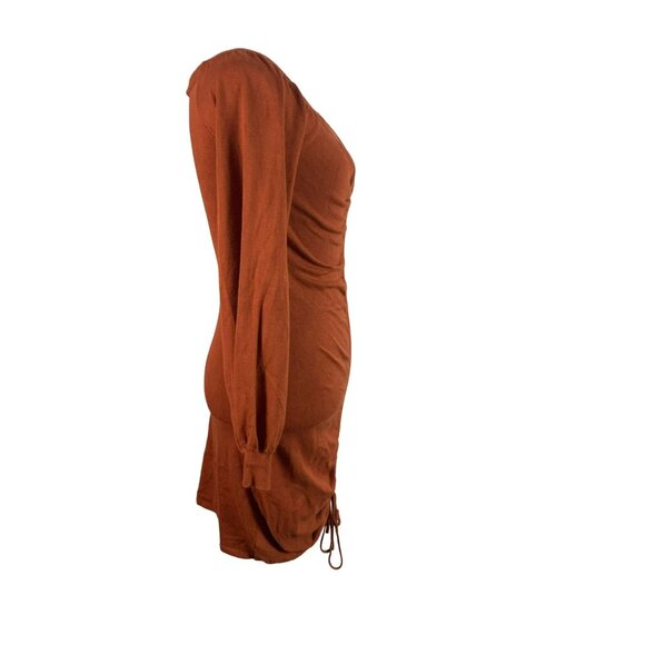 🟣🟣🟣 FOREVER 21 Women's Size Medium Burnt Orange Puff Sleeve Rouched Tie Fitte - Picture 6 of 10